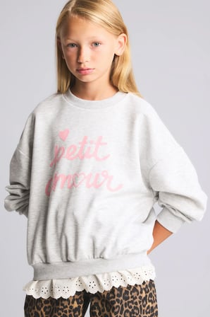 Regular Fıt Bisiklet Yaka Slogan Baskılı Sweatshirt Kız Çocuk