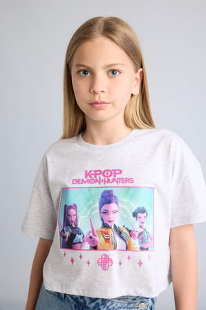DeFacto Kpop - Demon Hunters Cropped Fıt Tişört Kız Çocuk H9478A826HSGR421
