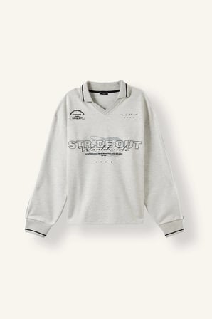 Defacto H4884AXGR369 Gri Boxy Fıt Polo Yaka Baskılı Sweatshırt