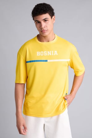 DeFacto Boxy Fıt Bisiklet Yaka Bosnia Baskılı Kısa Kollu Sarı Tişört I1072AX26HSYL291