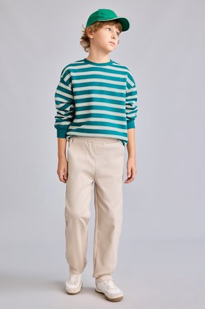 DeFacto Oversize Bisiklet Yaka Çizgili Sweatshirt Erkek Çocuk H9694A826WNGN265