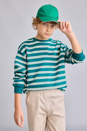 DeFacto Oversize Bisiklet Yaka Çizgili Sweatshirt Erkek Çocuk H9694A826WNGN265