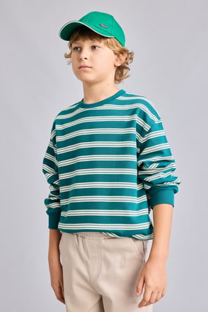 DeFacto Oversize Bisiklet Yaka Çizgili Sweatshirt Erkek Çocuk H9694A826WNGN265