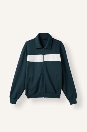 DeFacto Boxy Fit Polo Yaka Fermuarlı Şeritli Sweatshirt Hırka I0631AX26AUGN1051