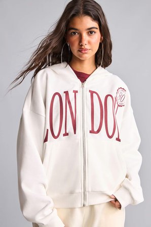 DeFacto Oversıze Kapüşonlu Baskılı Fermuarlı Sweatshirt Hırka I4233AX26AUWT32