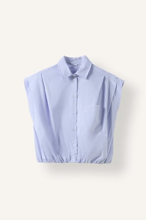 DeFacto Overshirt Fit Klasik Yaka Çizgili Cepli Poplin Etek Ucu Lastikli Kolsuz Crop Gömlek I7332AX26HSBE789