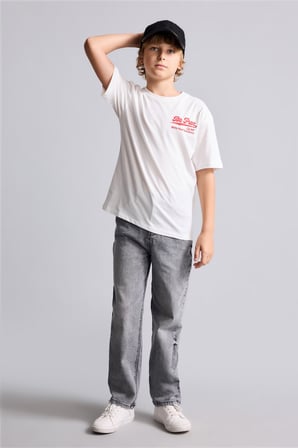 DeFacto %100 Pamuk Erkek Çocuk Loose Fit Yıkama Efektli Düz Paça Jean Pantolon H2152A826AUNM55