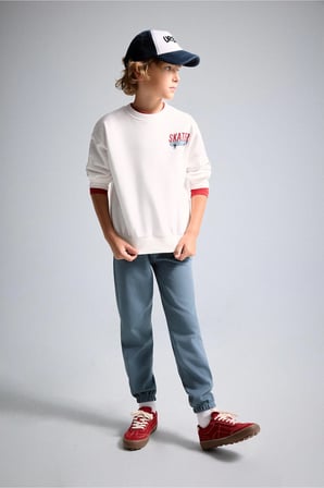 DeFacto Oversize Bisiklet Yaka Sırt Baskılı İçi Yumuşak Tüylü Sweatshirt Erkek Çocuk I0114A826WNER105