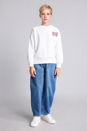 DeFacto Oversize Bisiklet Yaka Sırt Baskılı İçi Yumuşak Tüylü Sweatshirt Erkek Çocuk I0114A826WNER105