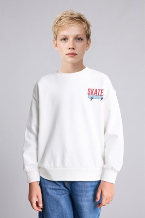 DeFacto Oversize Bisiklet Yaka Sırt Baskılı İçi Yumuşak Tüylü Sweatshirt Erkek Çocuk I0114A826WNER105
