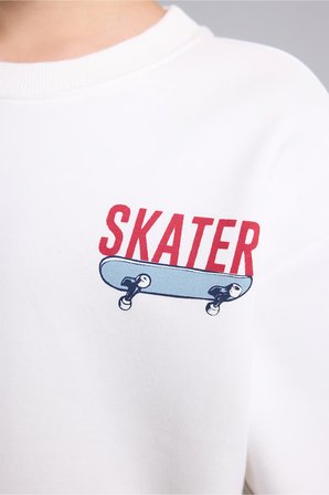 DeFacto Oversize Bisiklet Yaka Sırt Baskılı İçi Yumuşak Tüylü Sweatshirt Erkek Çocuk I0114A826WNER105