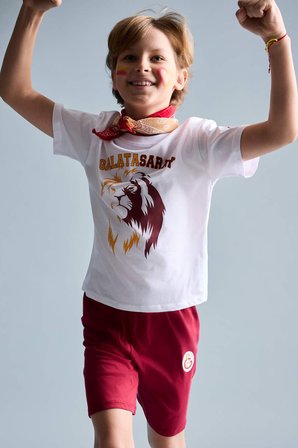 DeFacto %100 Pamuk Galatasaray Kısa Kollu Pijama Üst Şort Pijama Alt 2'li Pijama Takımı Erkek Çocuk H7511A826HSWT34