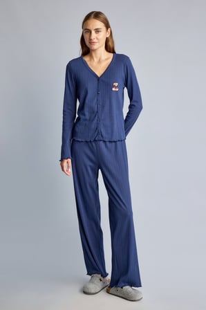 DeFacto Regular Fit Uzun Kollu Hırka Üst Geniş Paça Alt Pijama Takımı H4375AX26AUNV241
