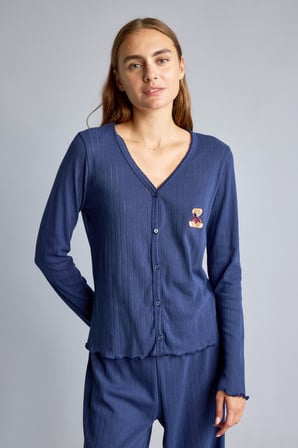 DeFacto Regular Fit Uzun Kollu Hırka Üst Geniş Paça Alt Pijama Takımı H4375AX26AUNV241