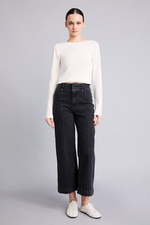 Dikiş Detaylı Culotte Yüksek Bel Jean Pantolon