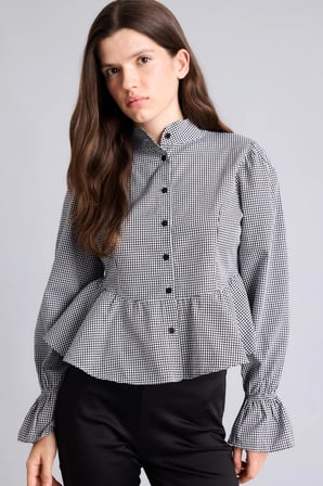 Pötikare Desenli Peplum Fitted Hakim Yaka Uzun Kollu Gömlek