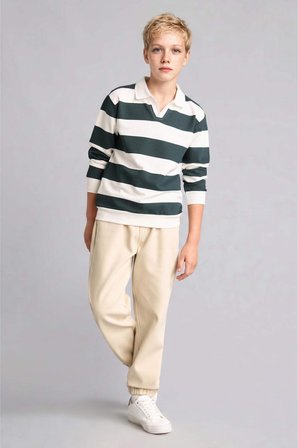 DeFacto New Regular Fıt Apaş Yaka Yeşil Sweatshirt Erkek Çocuk H7130A826AUGN536