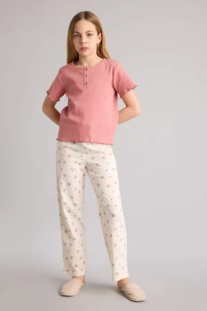%100 Pamuklu Fitilli Kaşkorse 2'li Pijama Takımı Kız Çocuk H2656A826SPBR96