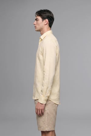%100 Keten Regular Fit Polo Yaka Basic Uzun Kollu Gömlek
