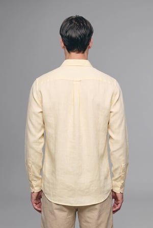 %100 Keten Regular Fit Polo Yaka Basic Uzun Kollu Gömlek
