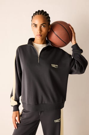 NBA Brooklyn Nets Relaxed Fit Yarım Fermuarlı Şeritli Skuba Dalgıç Kumaş Sweatshirt