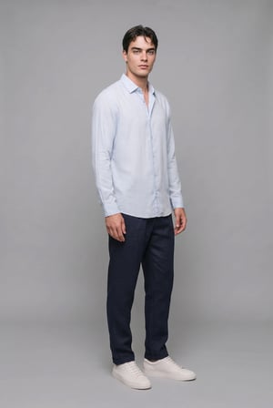 DeFacto %100 Keten Regular Fit Polo Yaka Basic Uzun Kollu Gömlek C1825AX26SMBE177
