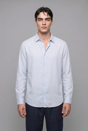 DeFacto %100 Keten Regular Fit Polo Yaka Basic Uzun Kollu Gömlek C1825AX26SMBE177