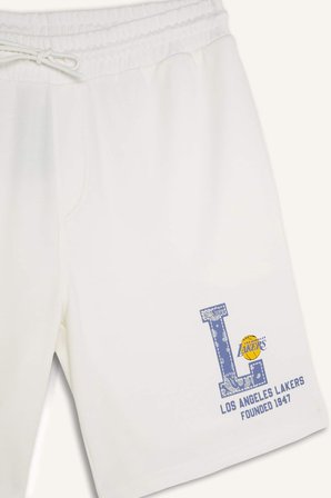 DeFacto NBA Los Angeles Lakers Lisanslı Standart Fıt Ecru Şort H3853AX26SMER105