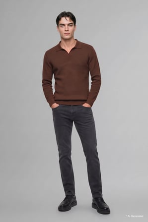 Standart Fit Düğmesiz Polo Yaka Triko Basic Kazak