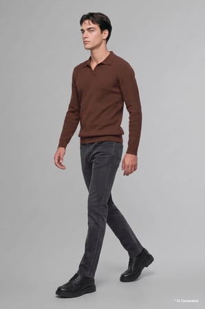 Standart Fit Düğmesiz Polo Yaka Triko Basic Kazak