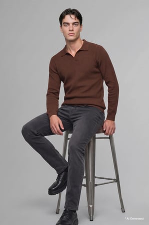 Standart Fit Düğmesiz Polo Yaka Triko Basic Kazak
