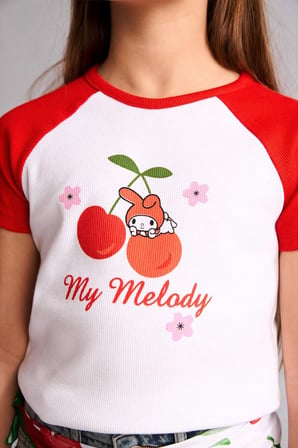 DeFacto My Melody Fıtted Bisiklet Yaka Ribana Kısa Kollu Tişört Kız Çocuk H3479A826HSWT34