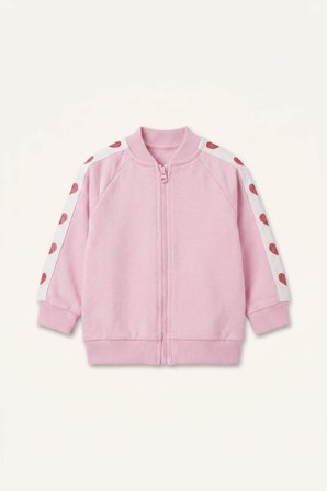 Kalp Desenli V Yaka Kalın Sweatshirt Kumaşı Hırka Kız Bebek