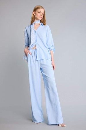 DeFacto Wıde Leg Çift Cepli Normal Bel Standart Boy Keten Karışımlı Pantolon H5286AX26SMBE791