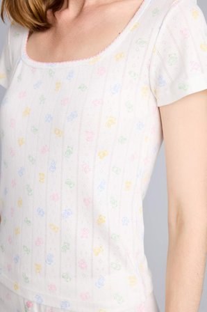 DeFacto Regular Fıt Bisiklet Yaka Kısa Kollu 2'li Ecru Şortlu Pijama Takım H6325AX26SMER98