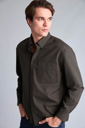 Relaxed Fit Polo Yaka Kareli Flanel Uzun Kollu Gömlek