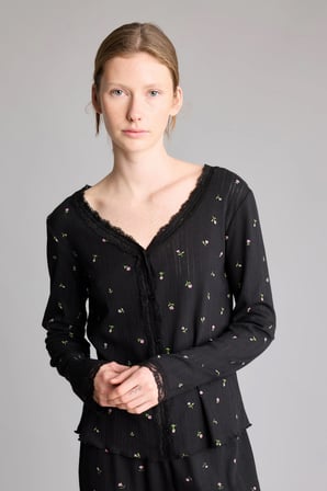 Çiçekli Dantel Detaylı Regular Fit Uzun Kollu Pijama Takım