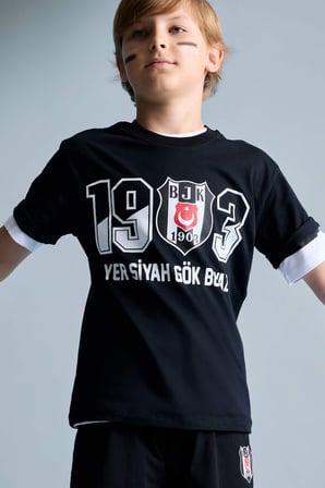 DeFacto %100 Pamuk Beşiktaş Tişört Şort Pijama Takımı Erkek Çocuk H7342A826HSBK81