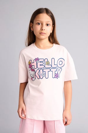 DeFacto Hello Kitty Relax Fıt Bisiklet Yaka Kısa Kollu Tişört Kız Çocuk H3476A826HSPN671