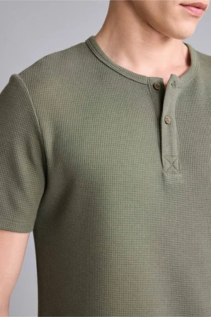 Slım Fıt Waffle Kısa Kollu Henley Yaka Tişört