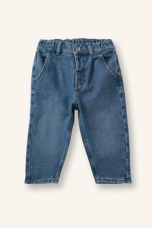 Baggy Fıt Beli Lastikli Standart Paça Pamuklu Jean Pantolon Kız Bebek