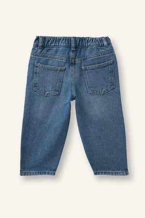 Baggy Fıt Beli Lastikli Standart Paça Pamuklu Jean Pantolon Kız Bebek