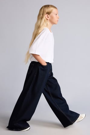 90's Wide Leg Düğmeli Jean Pantolon Kız Çocuk