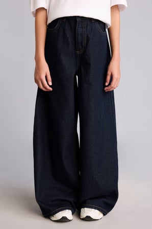 90's Wide Leg Düğmeli Jean Pantolon Kız Çocuk