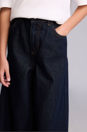 90's Wide Leg Düğmeli Jean Pantolon Kız Çocuk