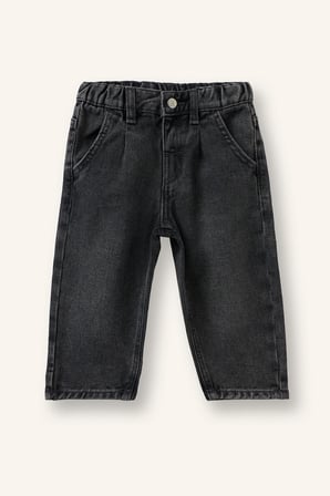 Baggy Fıt Beli Lastikli Standart Paça Pamuklu Jean Pantolon Kız Bebek