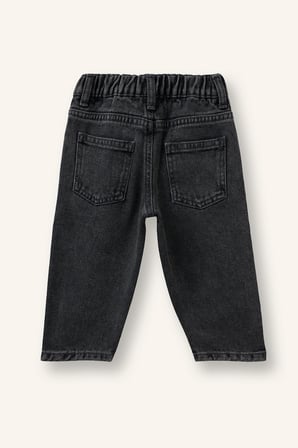Baggy Fıt Beli Lastikli Standart Paça Pamuklu Jean Pantolon Kız Bebek