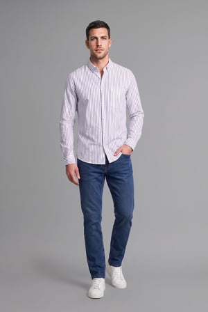Regular Fıt Polo Yaka Uzun Kollu Flamlı Poplin Gömlek