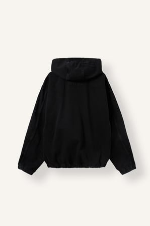 Oversize Fermuarlı Kapüşonlu Pamuklu Jean Ceket