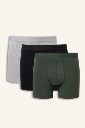 Regular Fit Beli Lastikli 3'lü Pamuklu Boxer Seti